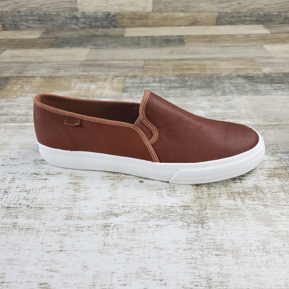 Keds Double Decker Womens Shoes Sz 8.5 W Cognac Brown Leather Slip On Sneakers